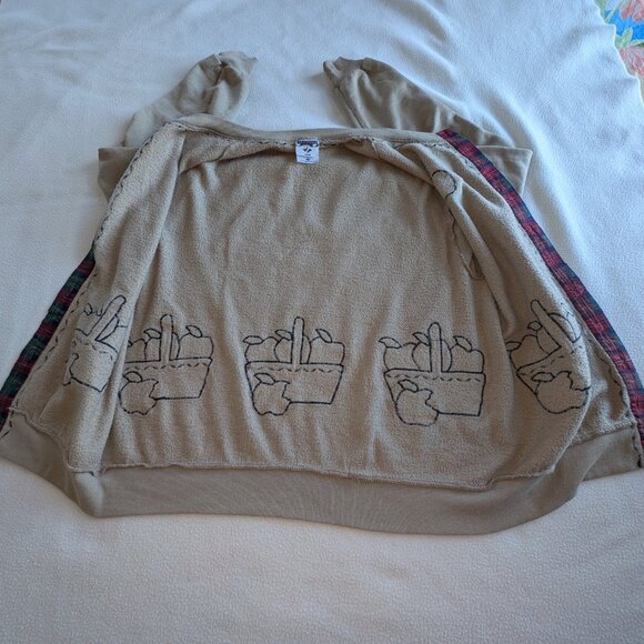 Jerzees Cardigan Beige Fleece Long Sleeve Button up Patchwork Large Unisex EUC - Picture 4 of 16